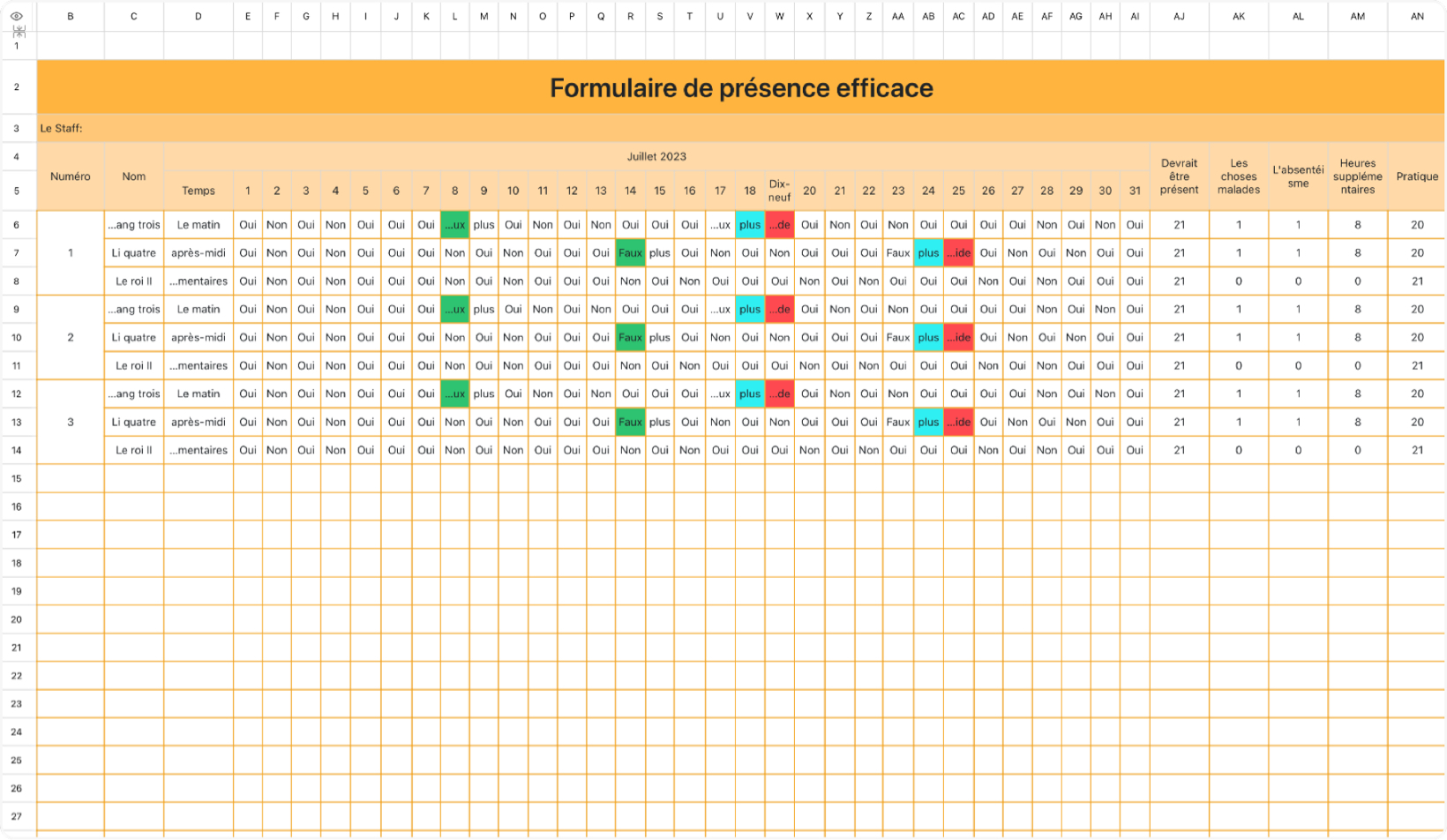 Formulaire de présence efficace